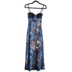 Princess Polly Satin Slip Dress XS Floral Lace Bustier Sweetheart Neckline Darsy